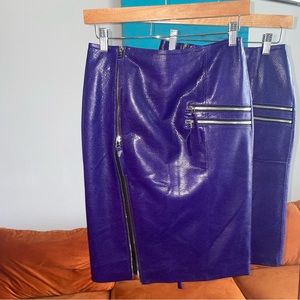 Purple PU Leather Zipper Opening Pencil Skirt
